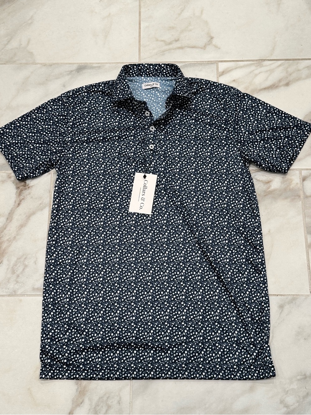 Men’s Collars & Co Navy Floral Micro-Print Polo NWT